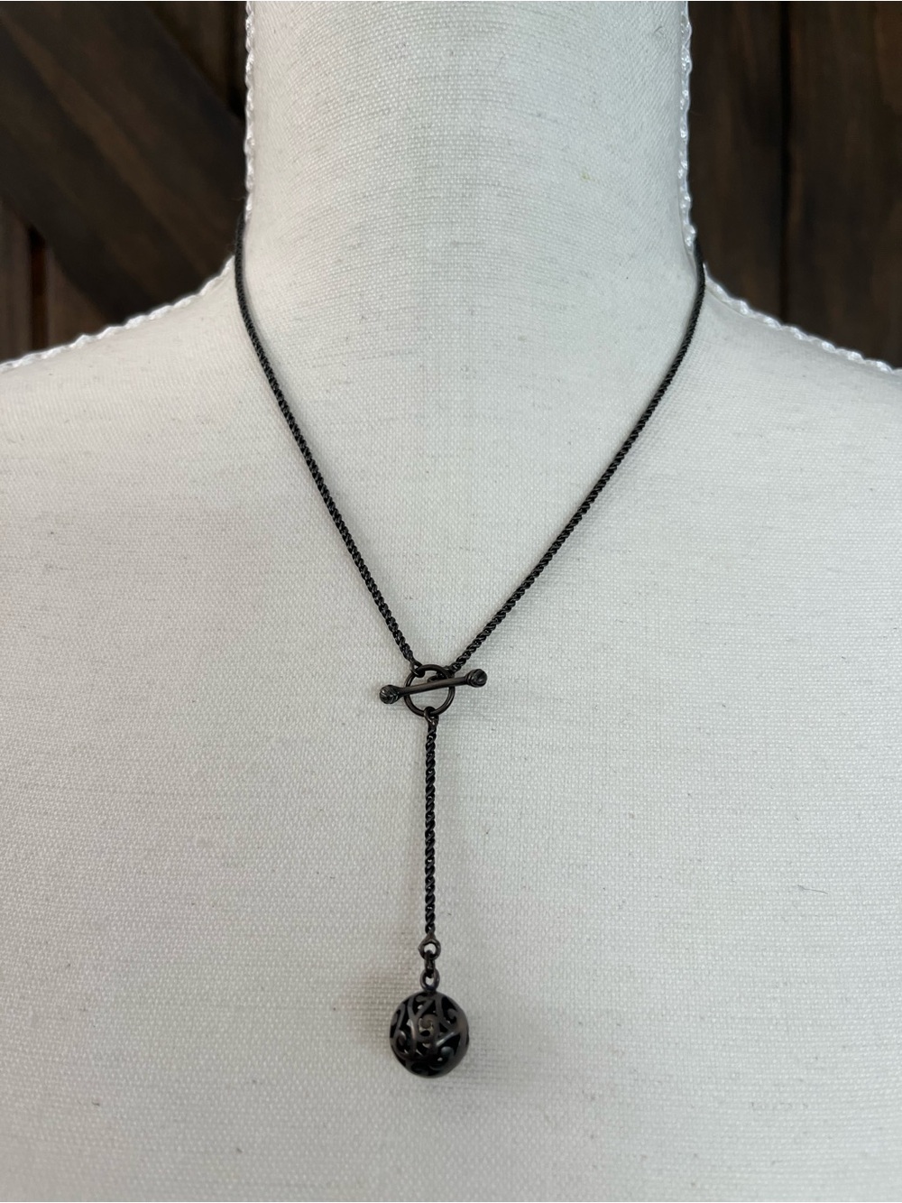 Black Metal Cutout Ball Pendant Necklace Boho Minimalist